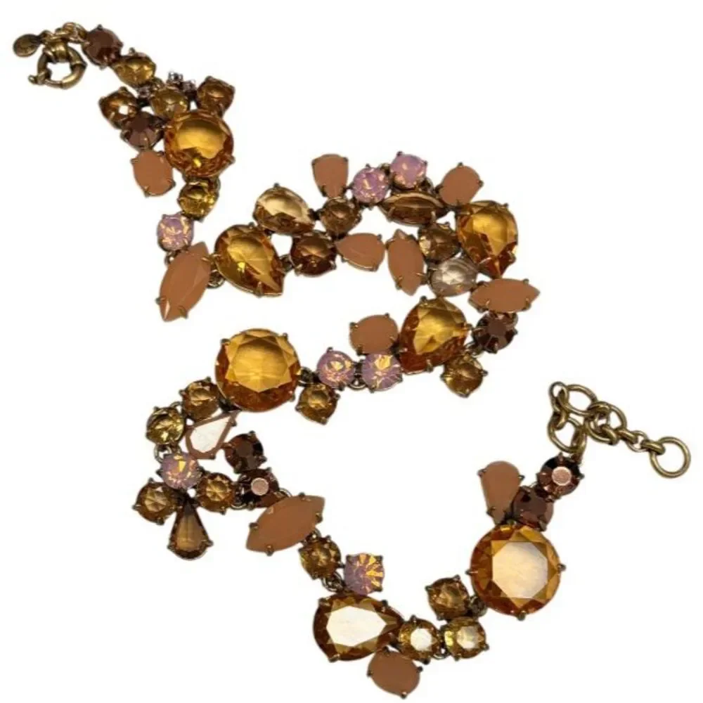 J.Crew Brulee Amber Peach Pink Toned Crystal Foliage Cluster Statement Necklace